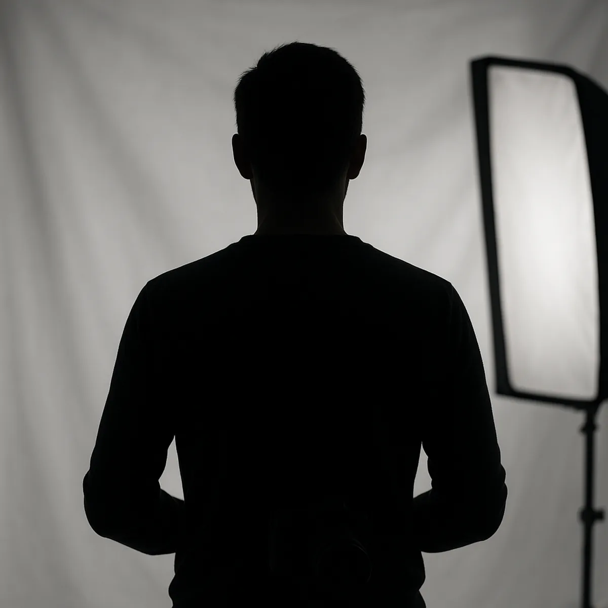 Fotografas šviesioje fotostudijoje su minkšto apšvietimo lempa